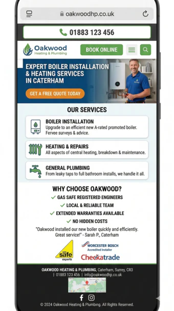 Web design concept for Oakwood Heating & Plumbing - mobile