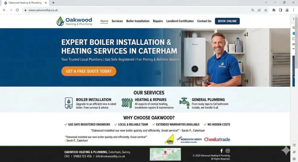 Web design concept for Oakwood Heating & Plumbing - desktop