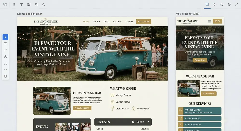 Vintage Camper Mobile Bar website concept